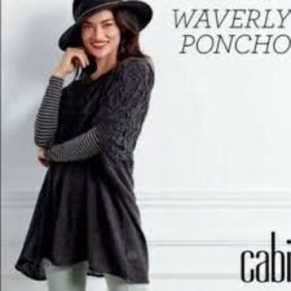 Cabi Waverly Charcoal/brown Poncho‎ Sweater SZ S oversized #3124 wool blend fall